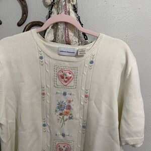 Alfred Dunner Ivory Floral Embroidered Sweater